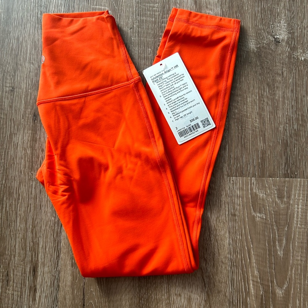 Solar orange Lulu Lemon align leggings 25 in